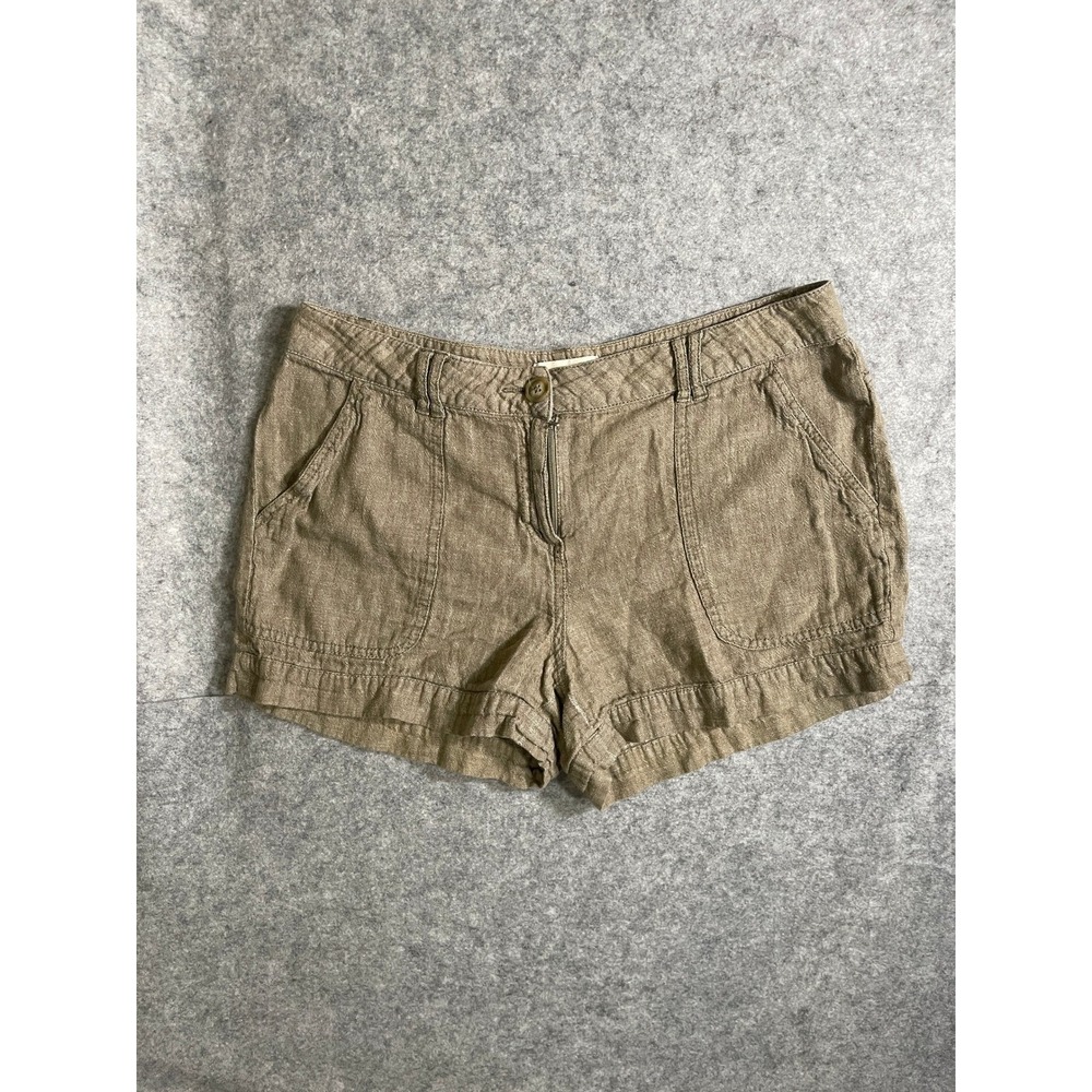 Caslon Womens Olive Green Herringbone Linen Blend Shorts‎ Size 10P 673919-00